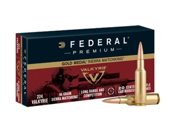 Federal Premium Gold Medal Ammunition 224 Valkyrie 90 Grain Sierra MatchKing Hollow Point Boat Tail 500 rounds