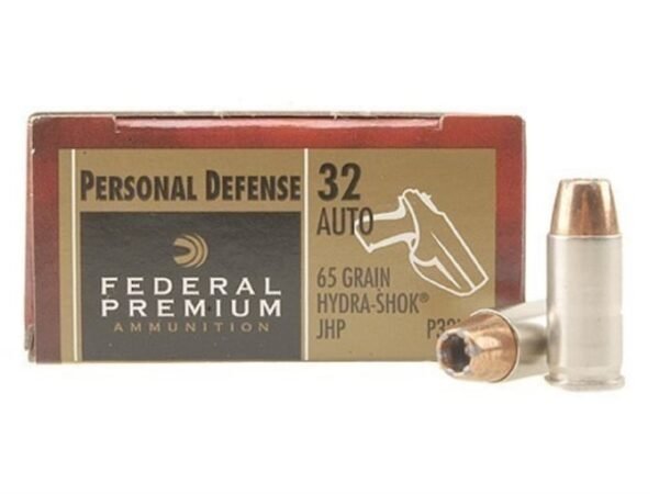 Federal Premium Personal Defense Ammunition 32 ACP 65 Grain Hydra-Shok Jacketed Hollow Point 500 rounds