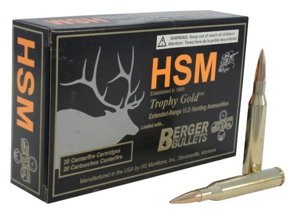 HSM Trophy Gold Ammunition 25-06 Remington 115 Grain Berger Hunting VLD Hollow Point Boat Tail 500 rounds