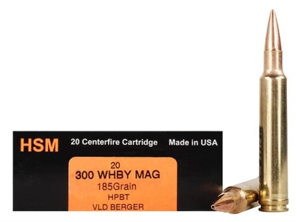 HSM Trophy Gold Ammunition 300 Weatherby Magnum 185 Grain Berger Hunting VLD Hollow Point Boat Tail 300 rounds