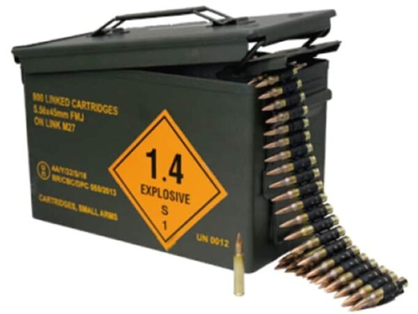 Magtech Ammunition 5.56x45mm NATO 62 Grain Full Metal Jacket 800 Linked Rounds in Ammo Can