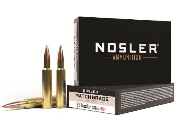 Nosler Match Grade Ammunition 33 Nosler 300 Grain Custom Competition Hollow Point Boat Tail 200 round