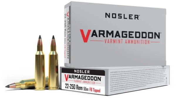 Nosler Varmageddon .22-250 Remington 55 Grain Flat Base Tipped Brass Cased 500 rounds