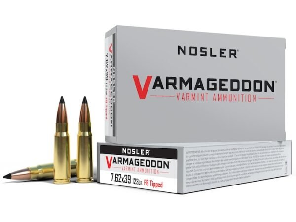 Nosler Varmageddon Ammunition 7.62x39mm 123 Grain Polymer Tip Flat Base