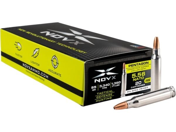 NovX Pentagon Ammunition 5.56x45mm NATO 55 Grain Copper Hollow Point Lead Free 500 round