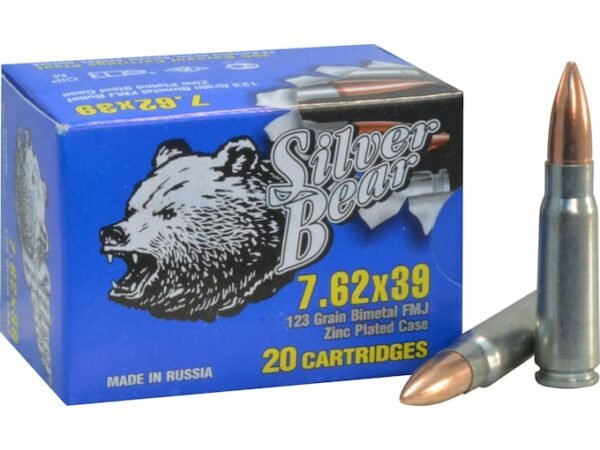 Silver Bear Ammunition 7.62x39mm 123 Grain Full Metal Jacket Zinc Plated Steel Case