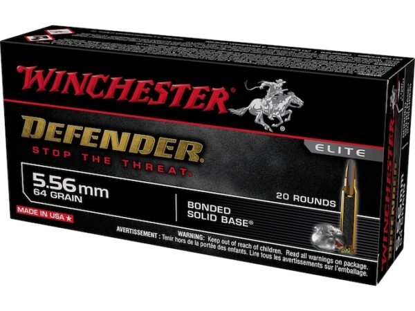 Winchester Defender Ammunition 5.56x45mm NATO 64 Grain Bonded Jacketed Hollow Point 500 round