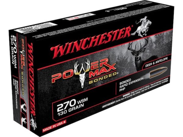 Winchester Power Max Bonded Ammunition 270 Winchester Short Magnum (WSM) 130 Grain Protected Hollow Point 250 rounds