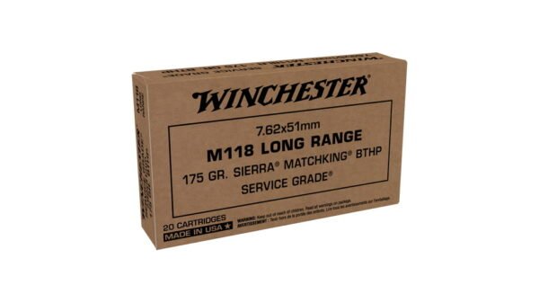 Winchester Service Grade 7.62x51mm NATO 175 grain Long Range (M118LR) Sierra MatchKing Boat Tail Hollow Point (BTHP) Brass 500 rounds