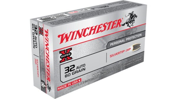 Winchester SUPER-X HANDGUN .32 ACP 60 grain Silvertip Jacketed Hollow Point Brass Cased 500 rounds