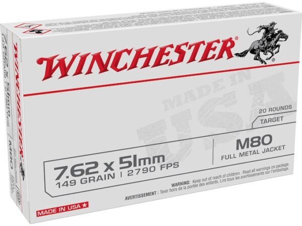 Winchester USA Ammunition 7.62x51mm NATO 149 Grain M80 Full Metal Jacket 500 rounds